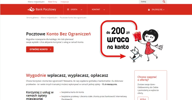 Pocztowe Konto Bez Ograniczeń – oferta